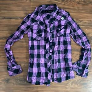 Fox girls plaid flannel button down